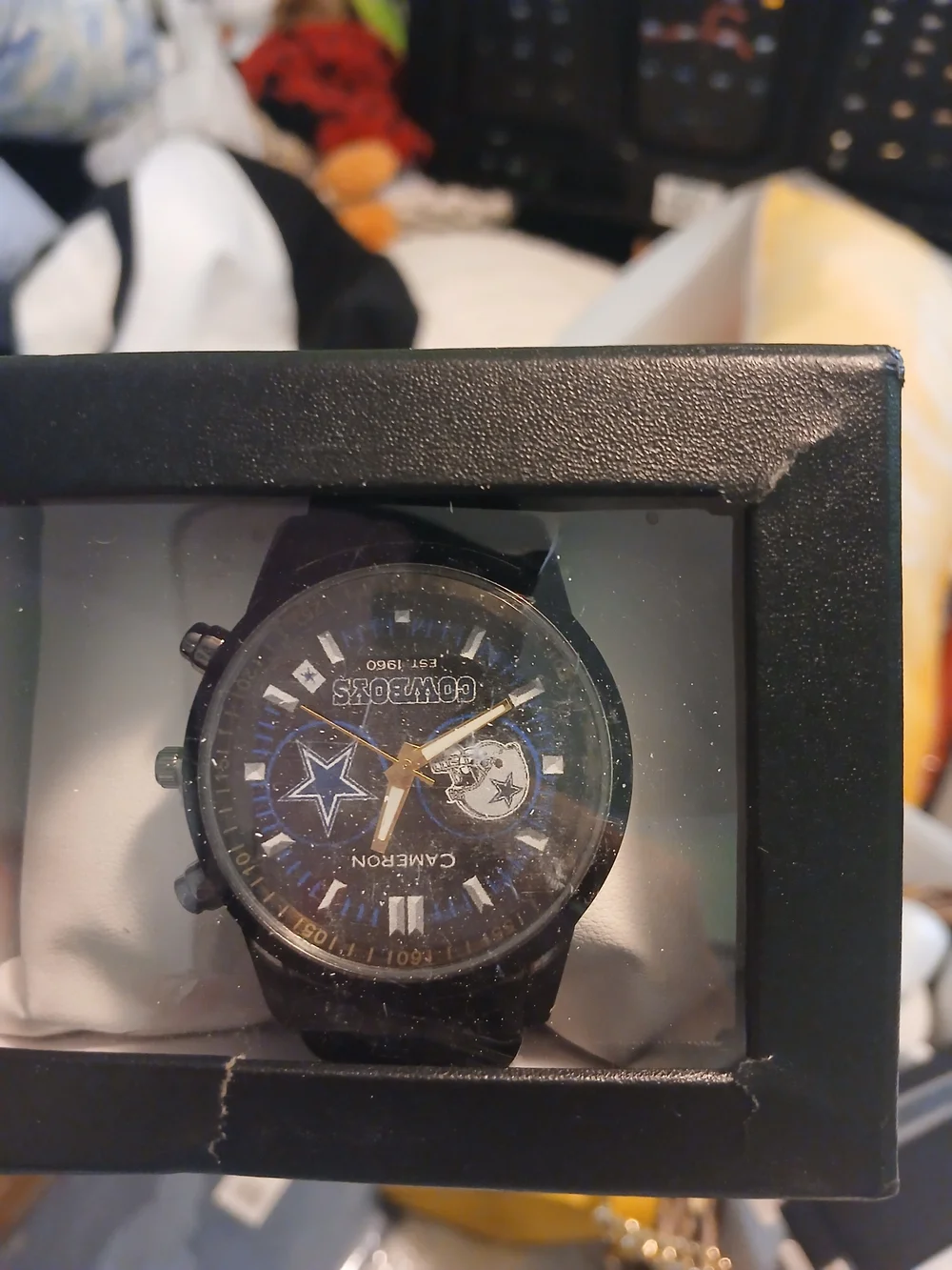 Black Chronograph Men's Watch with Blue Accents